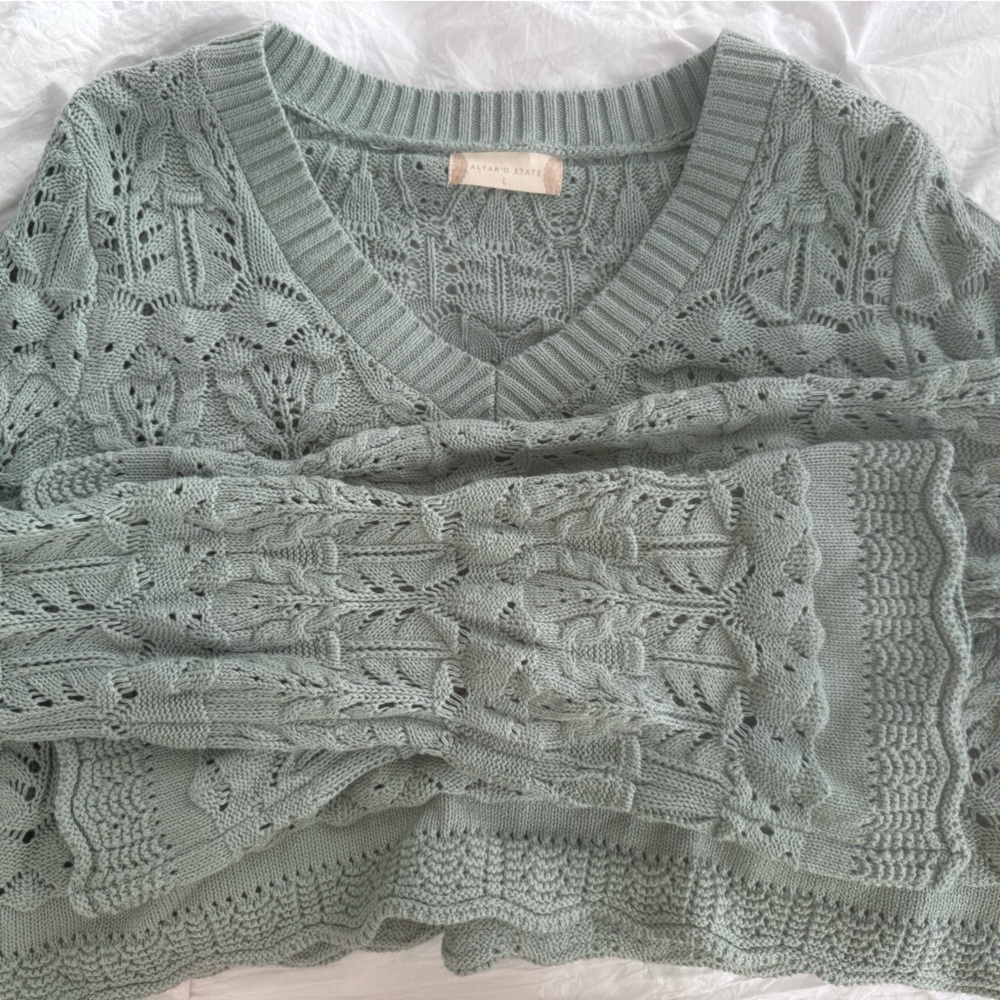 CROPPED SAGE GREEN LNIT SWEATER (ALTARD STATE) NWT